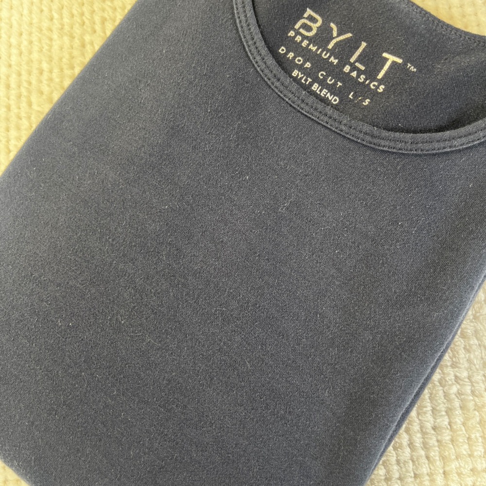 BYLT Premium Basics Mens Drop Cut‎ Long Sleeve Shirt Navy Blue BYLT Blend Small